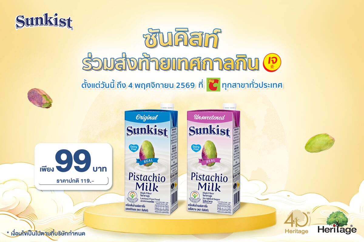 Sunkist ลดราคานมพิสทาชิโอ 946 มล. เหลือ 99 บาทที่ Big C ถึง 4 พ.ย. 69
