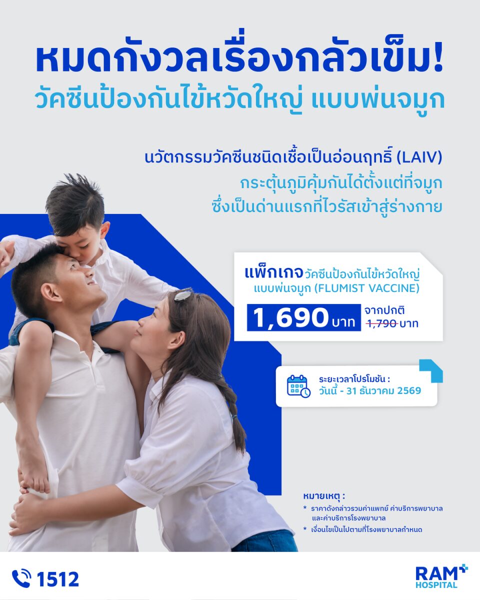 โรงพยาบาลรามคำแหงชูวัคซีนไข้หวัดใหญ่แบบพ่นจมูก ราคา 1,690 บาท
